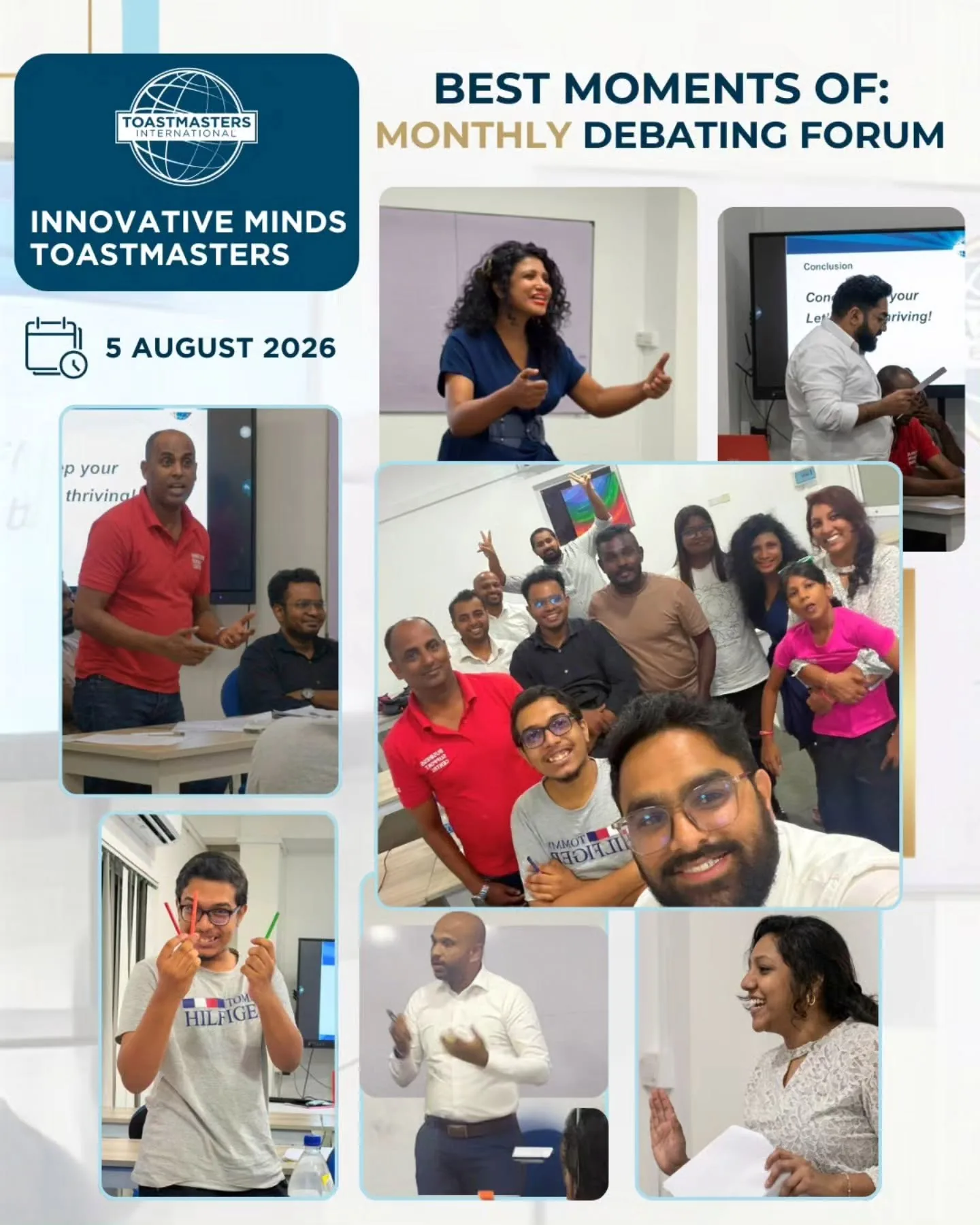 Photo collage from the Innovative Minds Toastmasters Monthly Debating Forum