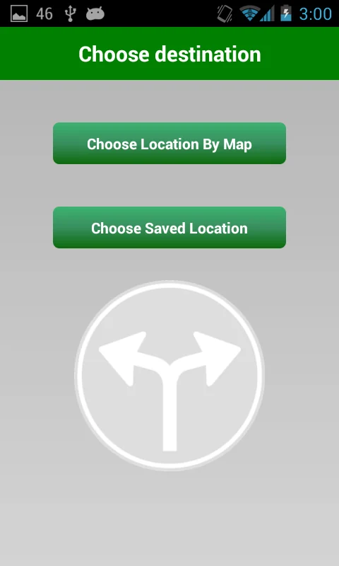 Choose destination screen with options to pick a location by map or from saved locations